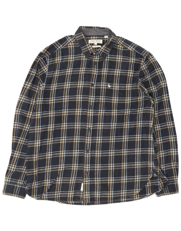 Jack Wills Camisa de franela de corte clásico para hombre XL Algodón a cuadros azul marino