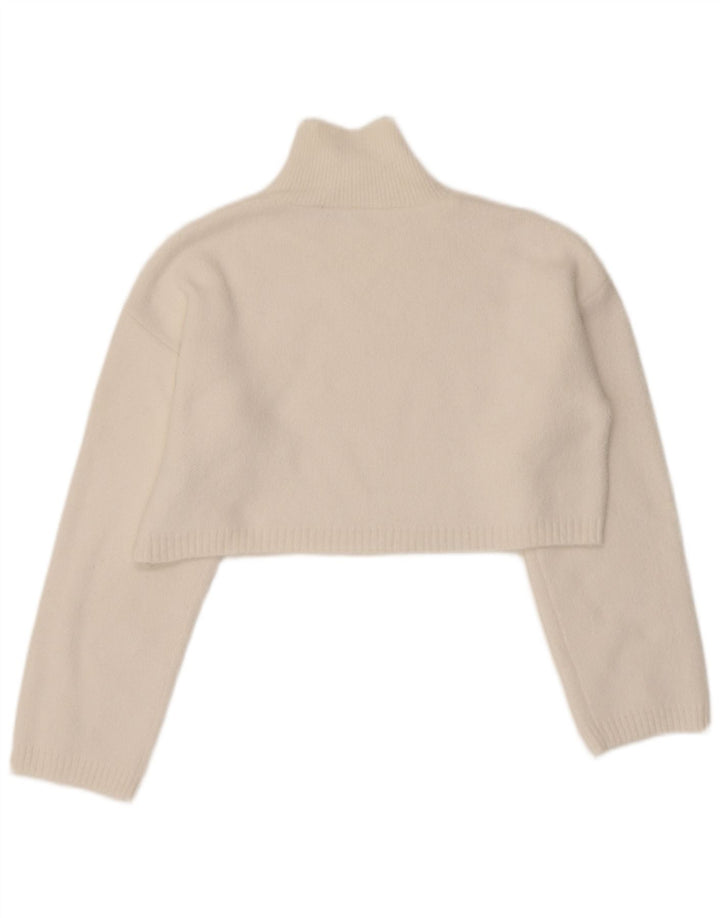 Zara Mujer Crop Turtle Neck Jumper Sweater UK 10 Small Blanco Poliamida