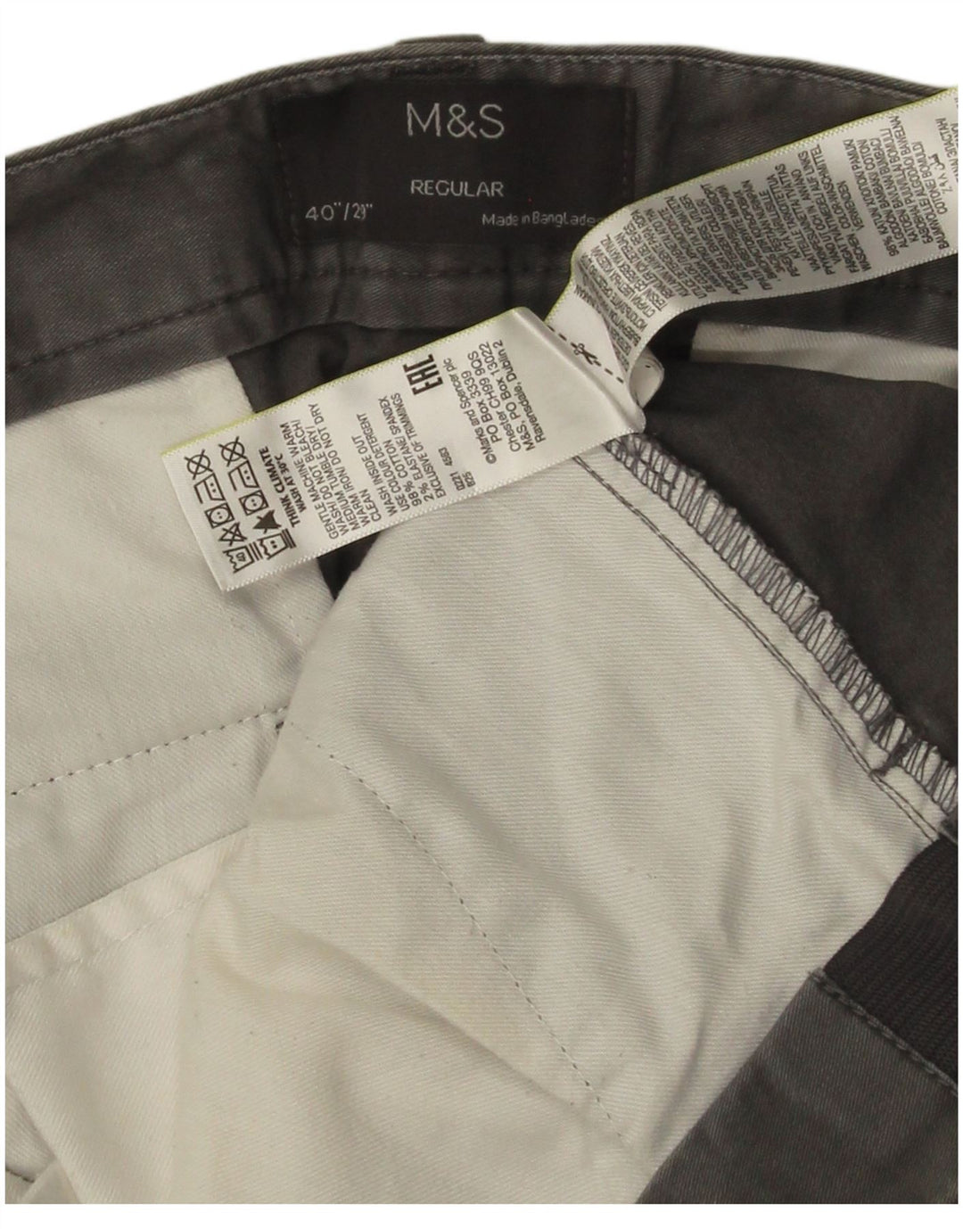 Marks & Spencer Pantalones chinos regulares para hombre W40 L29 Algodón gris