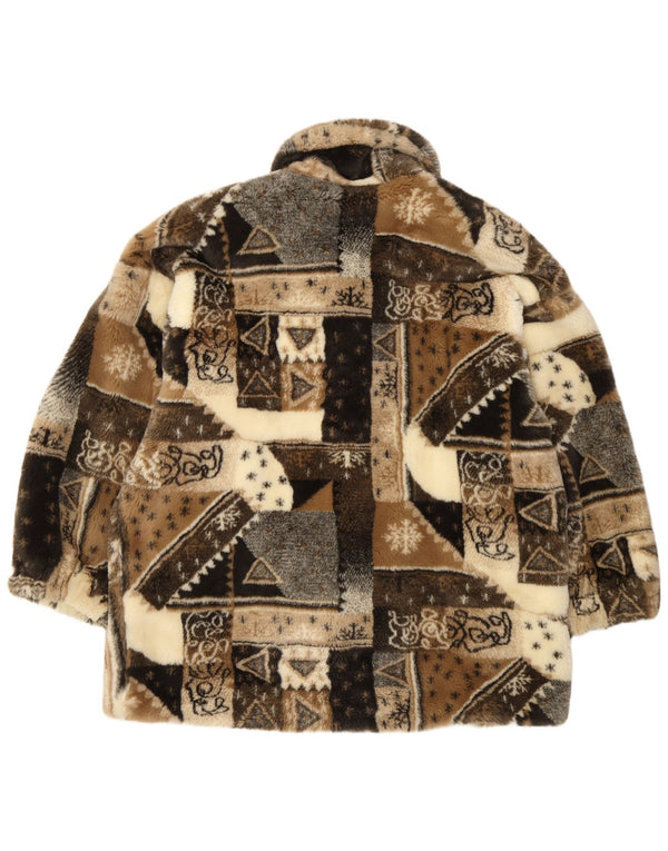 Vintage mujer chaqueta de piel sintética Reino Unido 18 XL Beige Patchwork