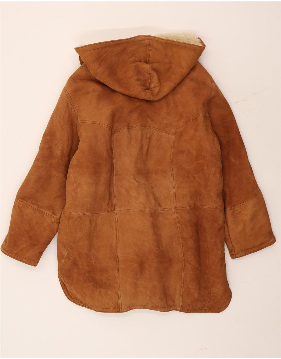 Vintage mujer con capucha Duffle Shearling abrigo IT 44 Marrón medio