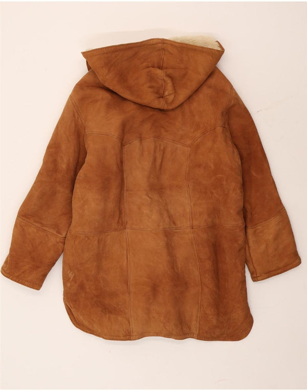 Vintage mujer con capucha Duffle Shearling abrigo IT 44 Marrón medio