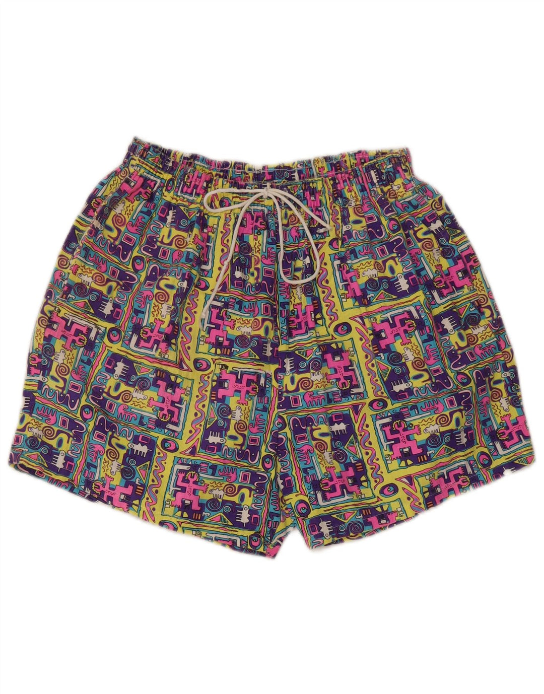 Vintage mujer alta cintura pantalones cortos pequeño W27 multicolor patchwork algodón
