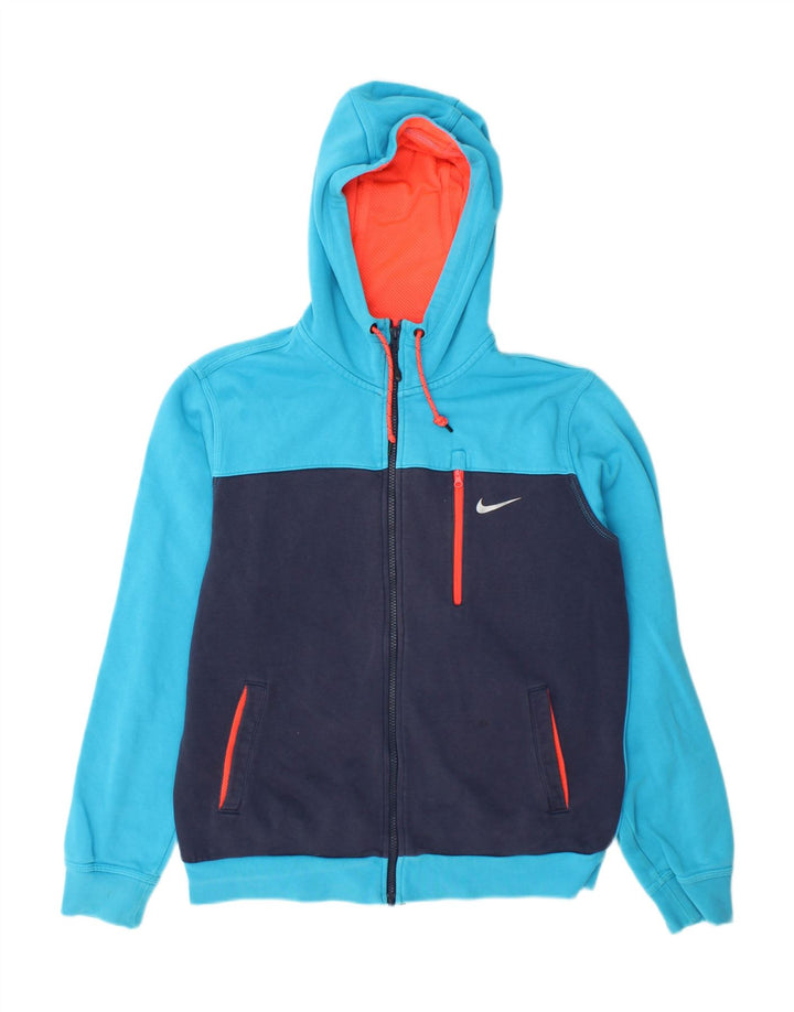 Nike - Sudadera con capucha y cremallera para hombre, algodón azul medio con bloques de color