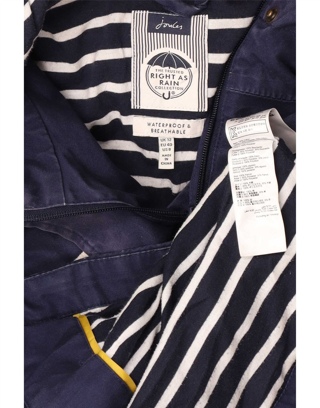 Chaqueta impermeable con capucha para mujer Joules UK 40 Medium Azul marino Algodón
