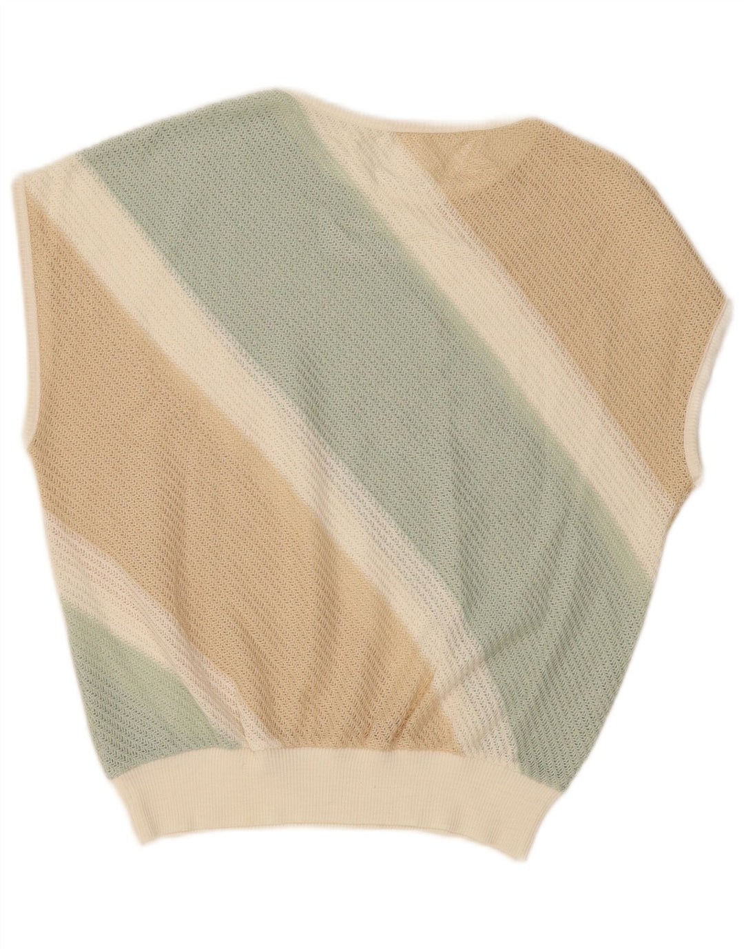 VINTAGE Chaleco de mujer Camiseta sin mangas Reino Unido 16 Rayas beige grandes