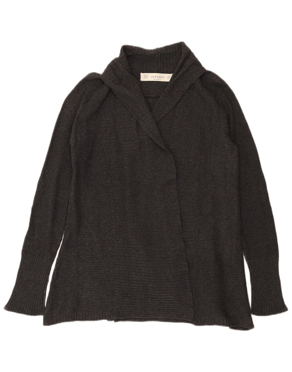 Zara Mujer Cárdigan Abierto Suéter UK 12 Algodón Gris Medio