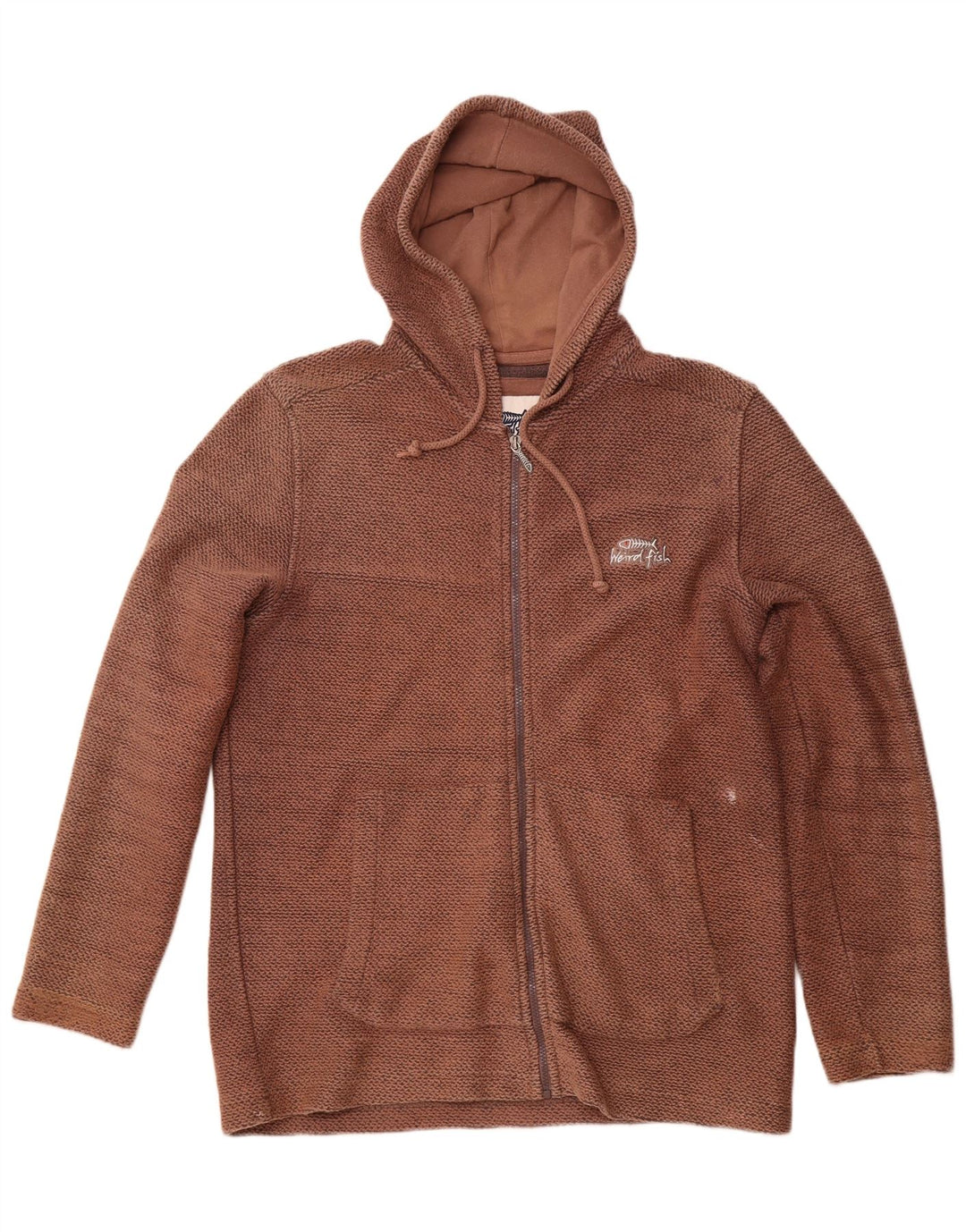 WEIRD FISH Suéter con capucha y cremallera para hombre, tamaño grande, algodón marrón