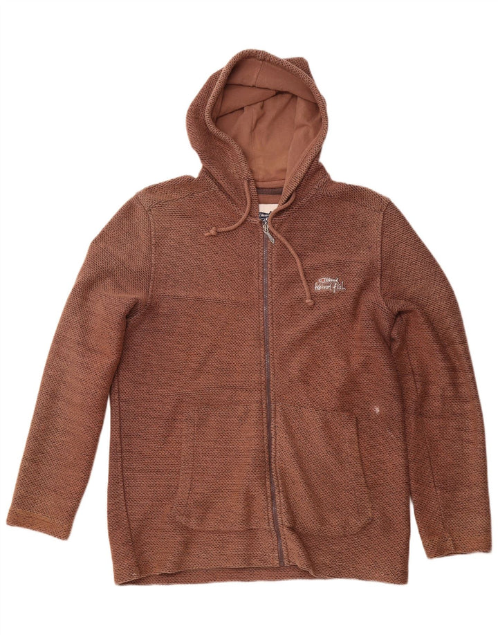 WEIRD FISH Suéter con capucha y cremallera para hombre, tamaño grande, algodón marrón