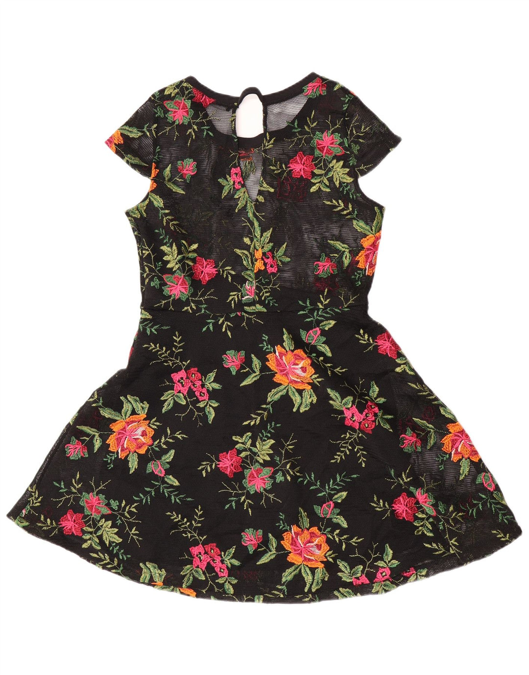 Guess Vestido acampanado transparente para mujer UK 8 Pequeño Poliéster floral negro