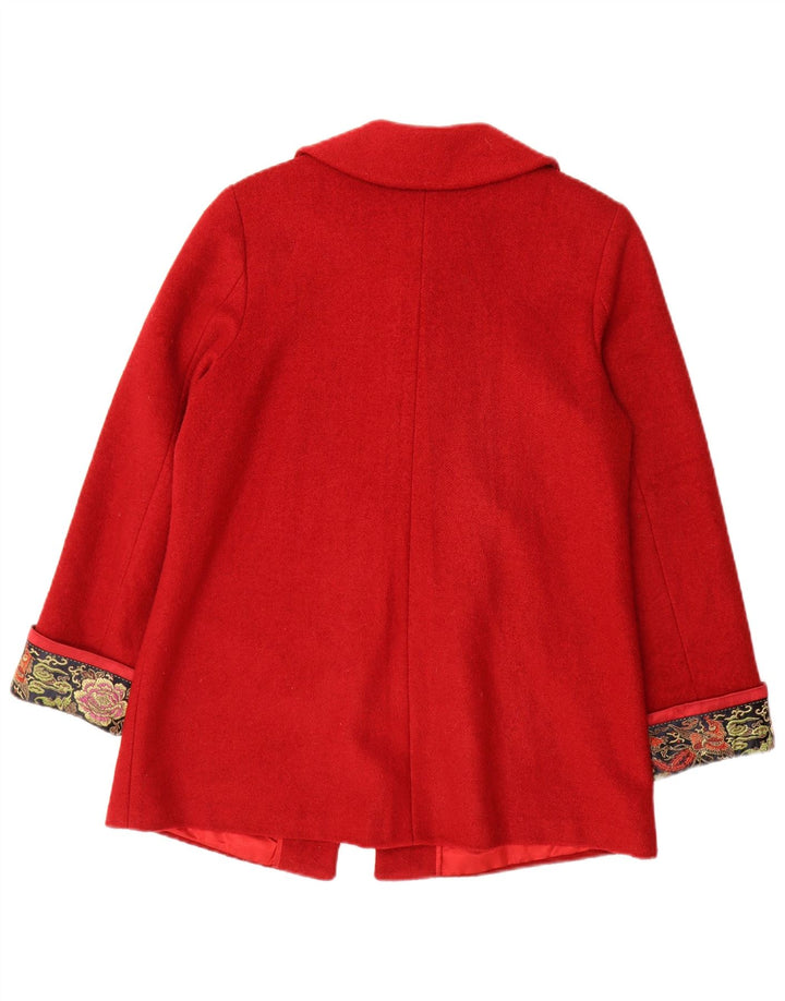Vintage mujer abrigo Reino Unido 14 medio rojo Paisley