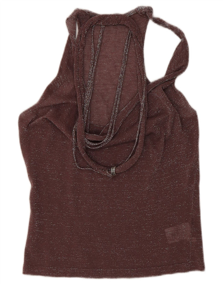 Liu Jo Mujer Crop Vest Top IT 40 Small Marrón Algodón Moteado