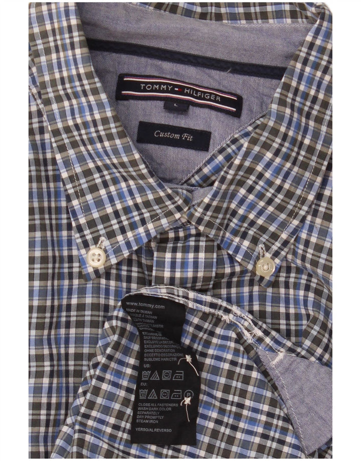 Camisa Tommy Hilfiger de corte personalizado para hombre, algodón a cuadros azules grandes