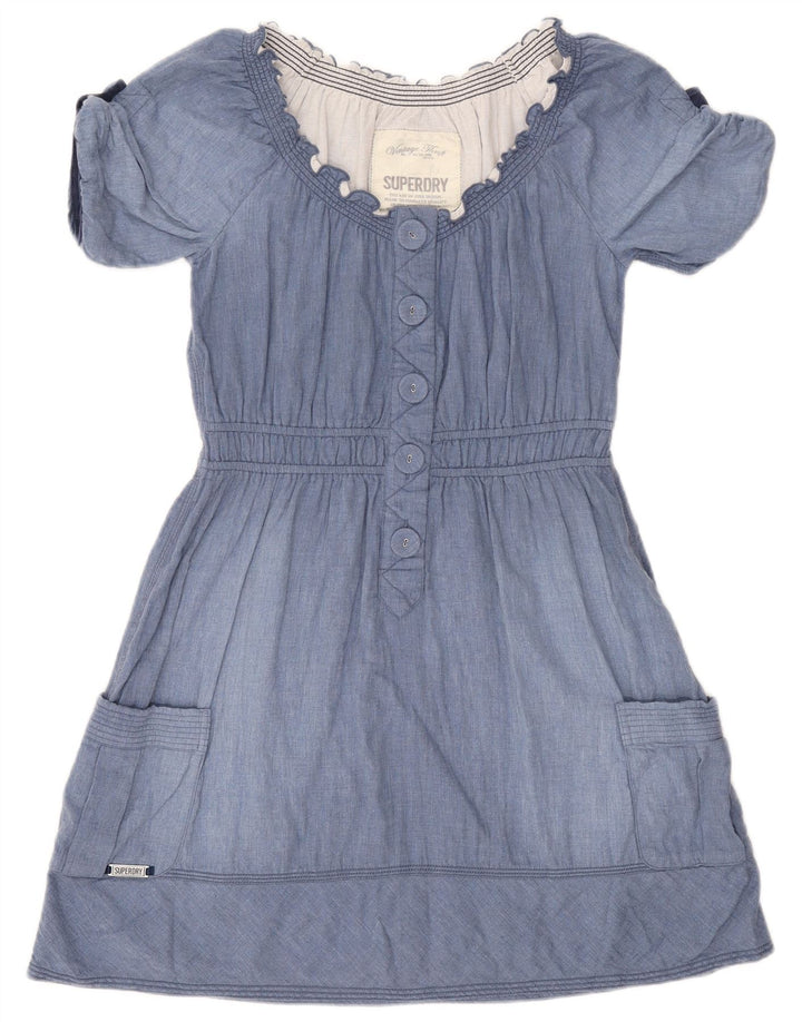 Superdry Vestido Acampanado para Mujer UK 44 Algodón Azul Medio