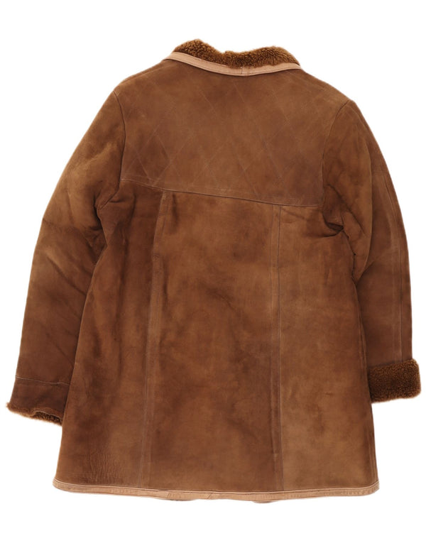 Vintage mujer shearling abrigo Reino Unido 12 marrón medio