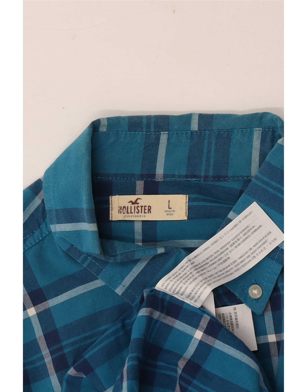 Camisa Hollister Hombre Algodón A Cuadros Azul Grande
