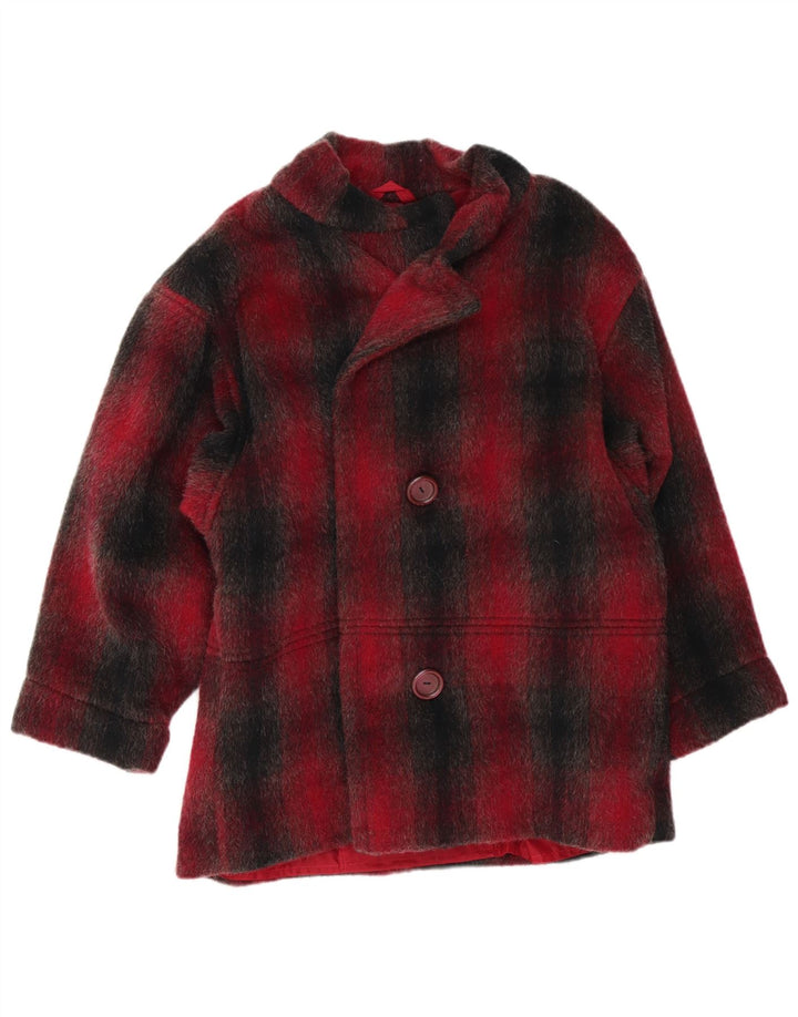 VINTAGE Abrigo de mujer Reino Unido 16 Cheque rojo grande