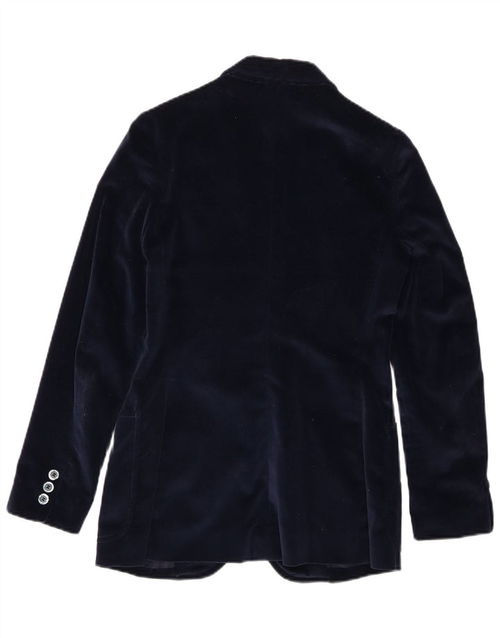 Vintage mujer terciopelo 2 botones Blazer chaqueta IT 42 azul marino medio