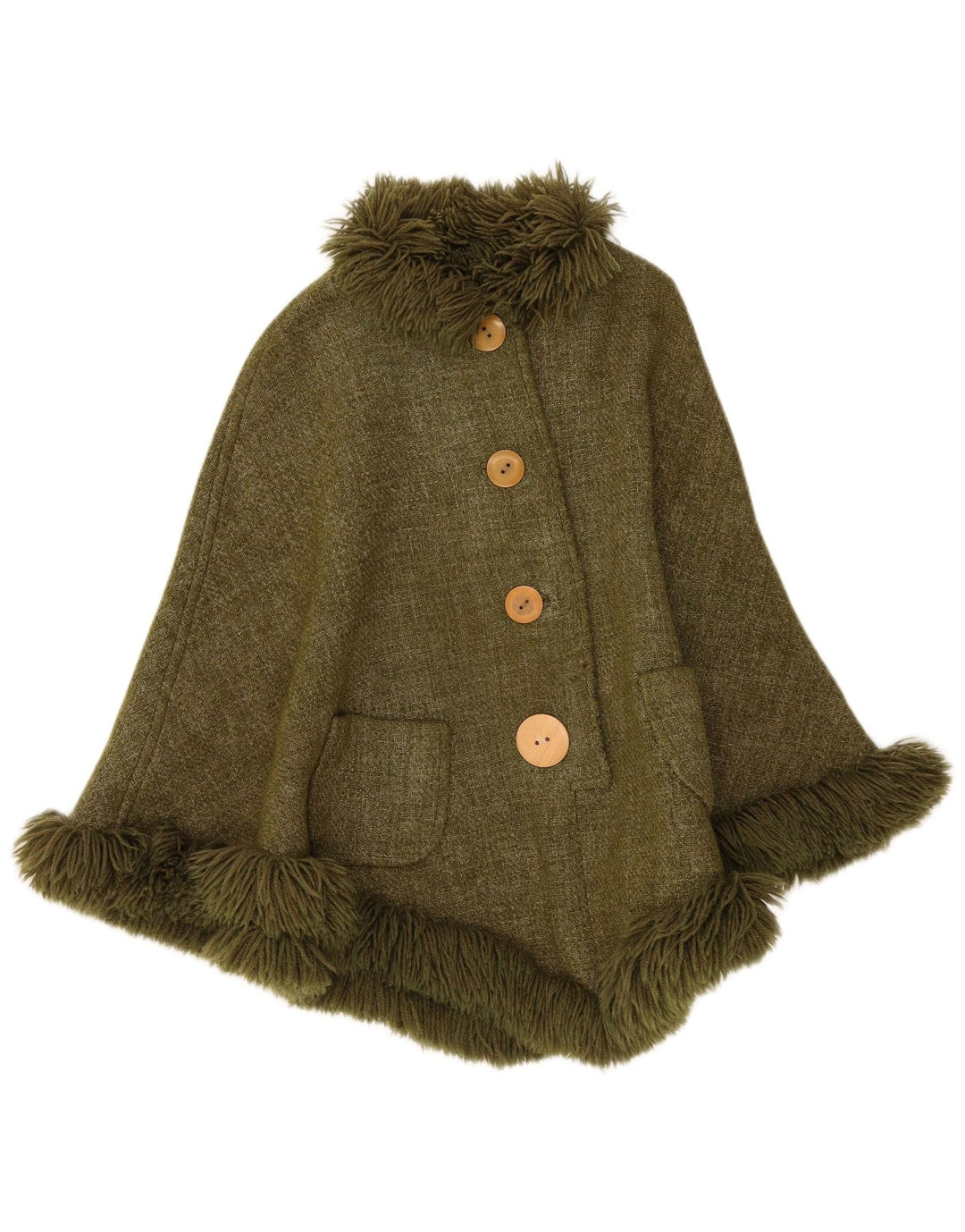 Vintage Mujer Poncho Abrigo Un Tamaño Caqui