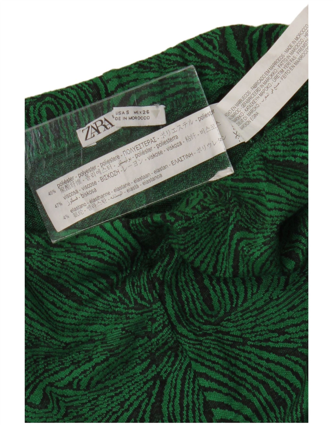ZARA Mujer Pantalón Casual Acampanado Pequeño W26 L33 Estampado Animal Verde
