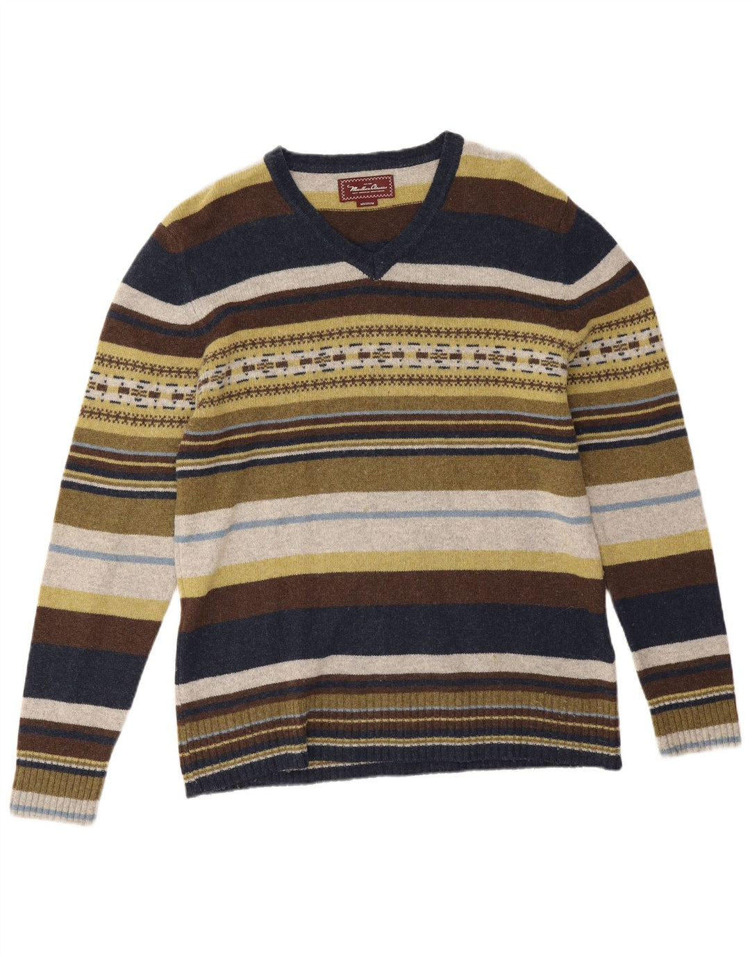 Marlboro Classics - Jersey con cuello en V para hombre, talla mediana, multicolor, a rayas