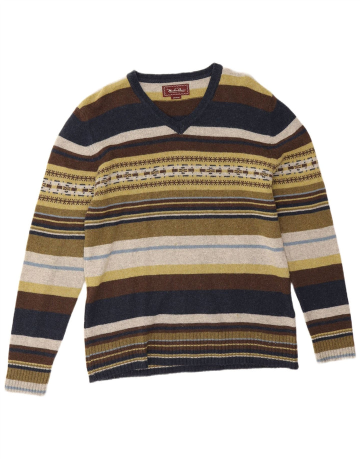 Marlboro Classics - Jersey con cuello en V para hombre, talla mediana, multicolor, a rayas