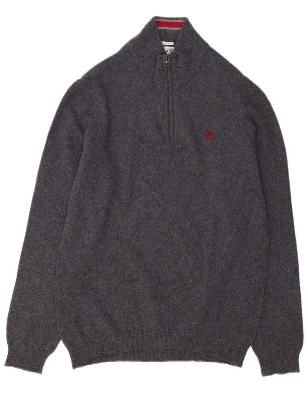 Timberland Jersey con cuello y cremallera para hombre, suéter grande de lana merino gris