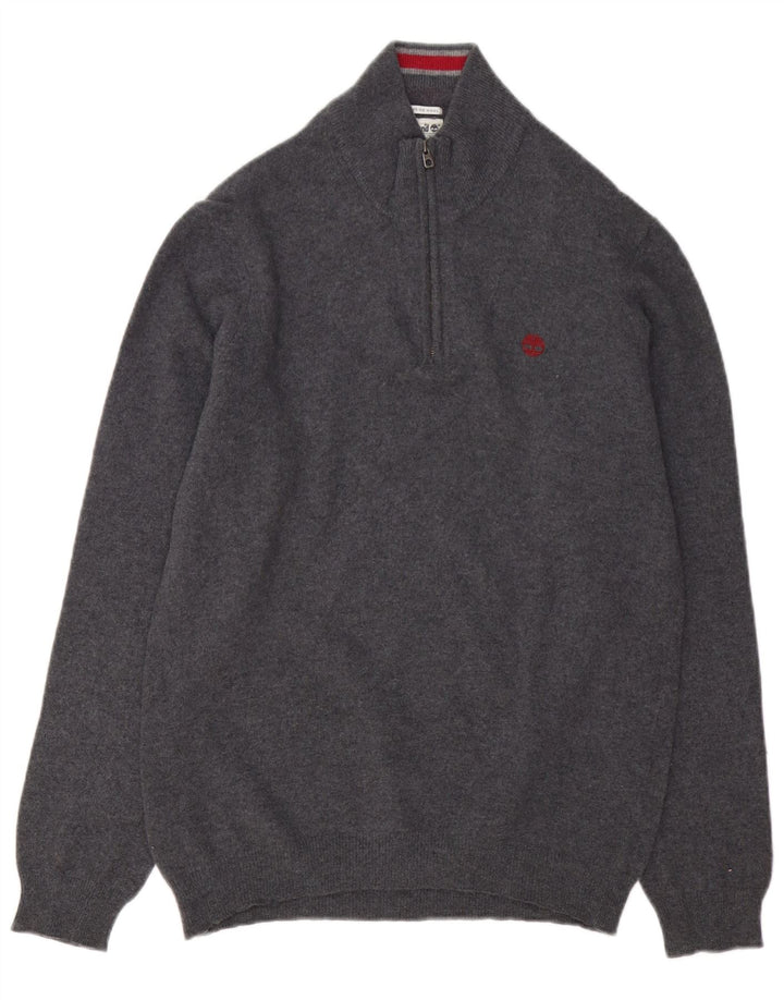 Timberland Jersey con cuello y cremallera para hombre, suéter grande de lana merino gris