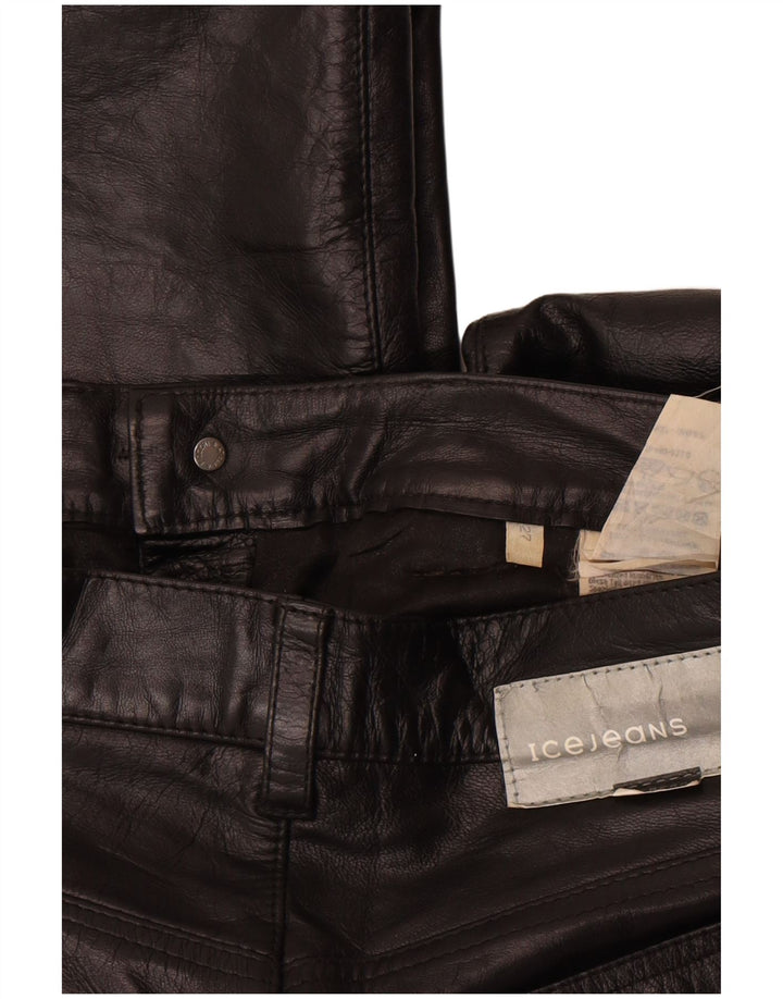 Iceberg Pantalones De Cuero Bootcut Mujer W27 L29 Cuero Negro