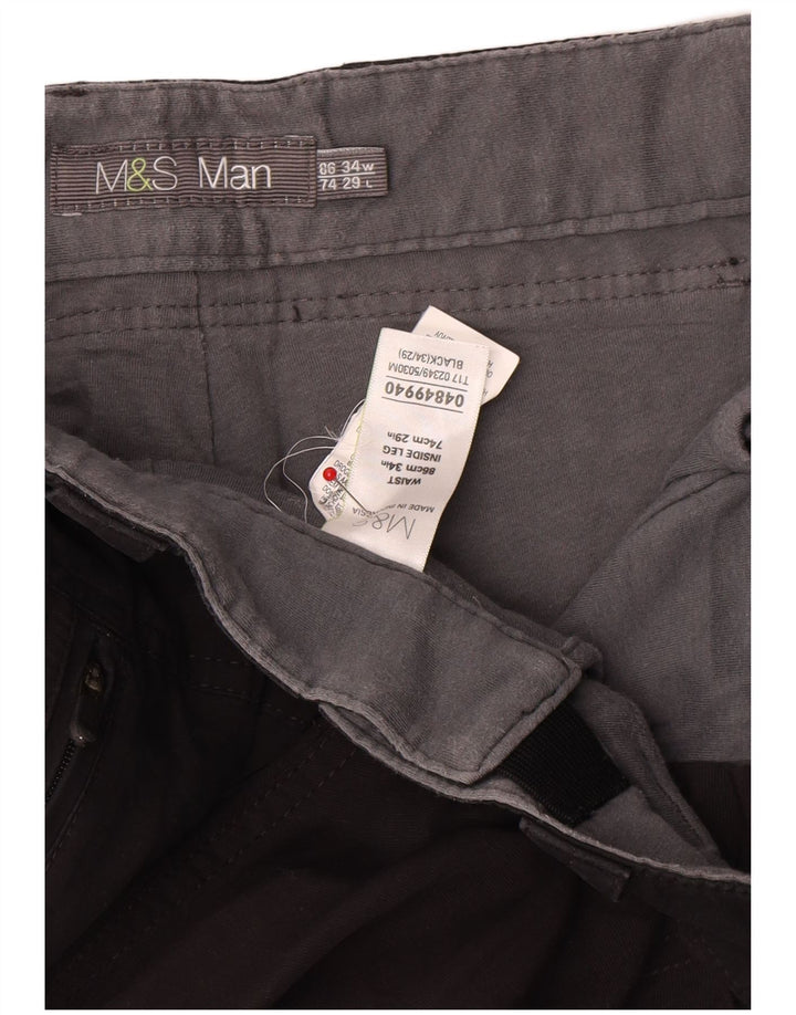 Marks & Spencer Pantalones cargo rectos para hombre W34 L29 Poliamida negra