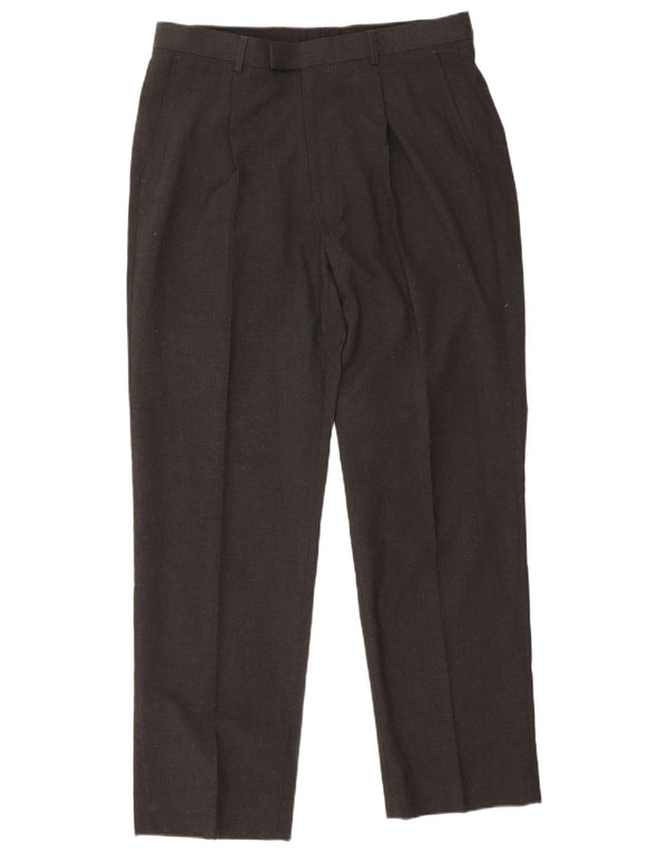 Marks & Spencer Pantalón de traje con pinzas para hombre W34 L31 Poliéster gris