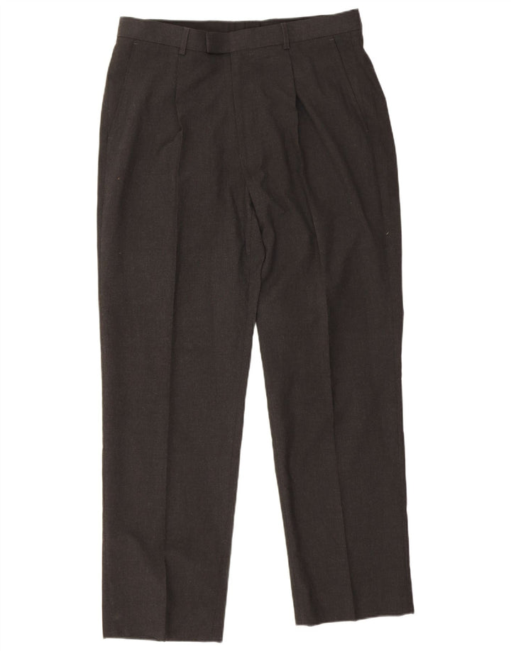 Marks & Spencer Pantalón de traje con pinzas para hombre W34 L31 Poliéster gris