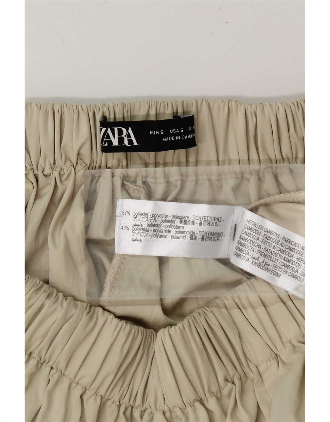 Zara Mujer Falda Acampanada Pequeña W26 Poliéster Beige