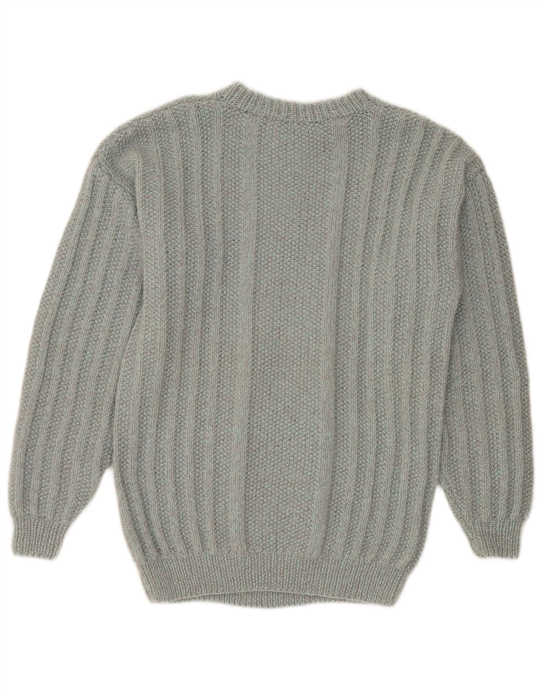 Vintage hombres cuello redondo jersey suéter gris medio