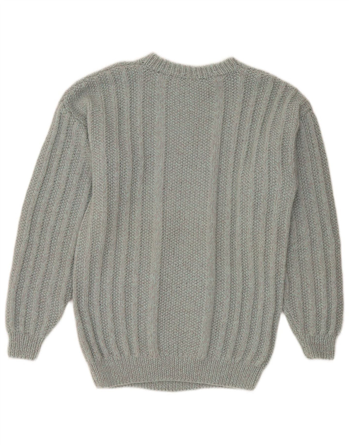 Vintage hombres cuello redondo jersey suéter gris medio