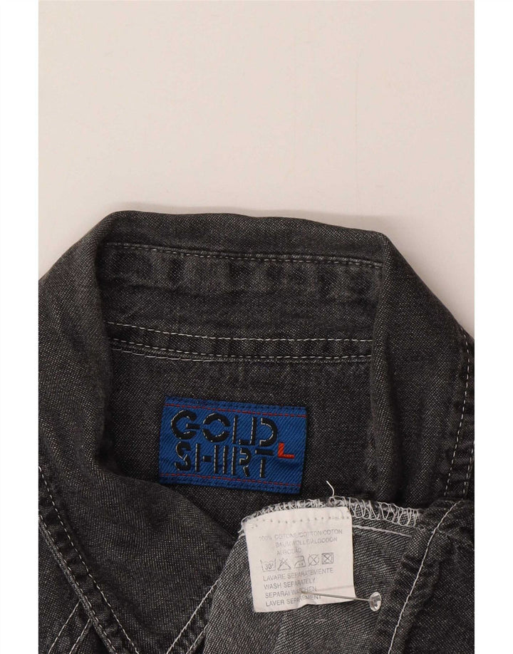 Camisa vintage para hombre de algodón gris grande