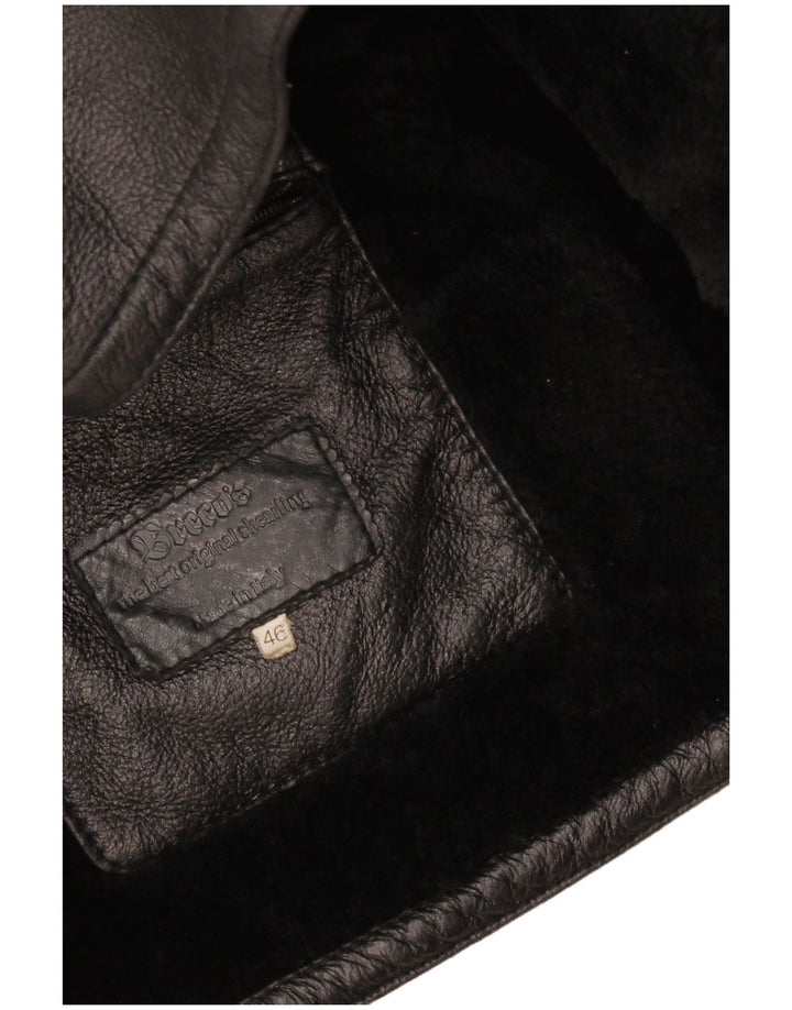 Vintage hombres shearling chaqueta IT 46 pequeño negro shearling