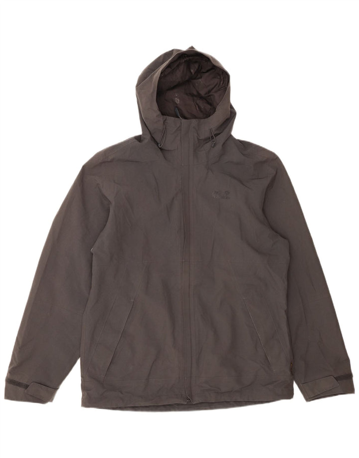 JACK WOLFSKIN Chaqueta cortavientos con capucha para hombre UK 40 Poliéster gris medio