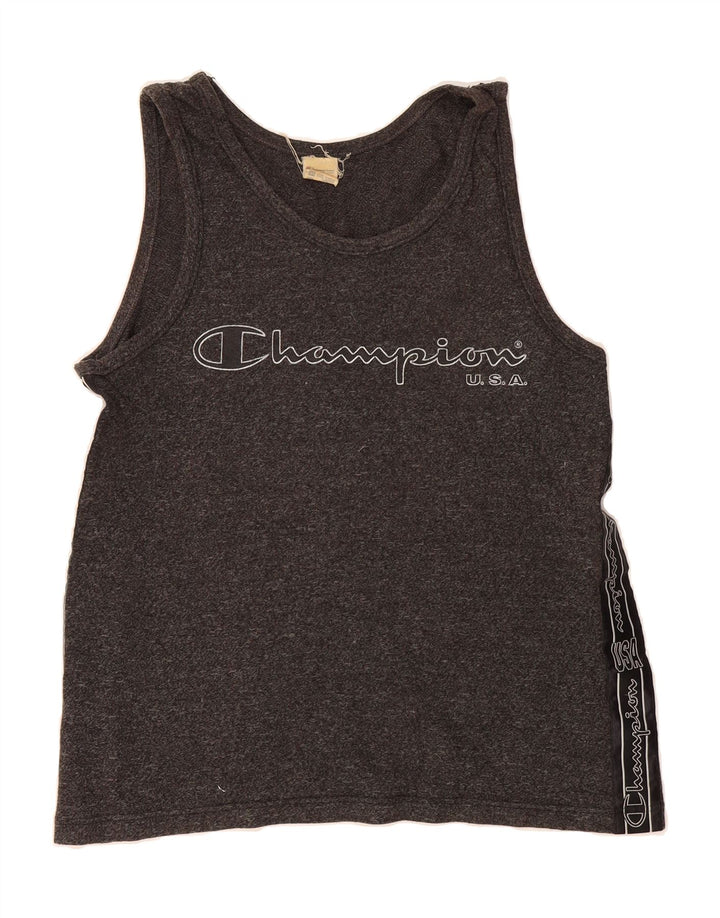 CHAMPION Mens Graphic Vest Top Small Grey Cotton Vintage Champion and Second-Hand Champion from Messina Hembry 