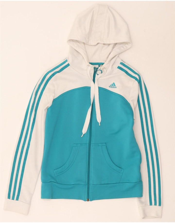 Adidas - Sudadera con capucha para mujer con cremallera, poliéster, color blanco mediano, Reino Unido 12