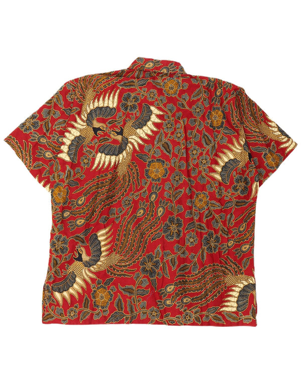Bali Bagus Batik Camisa de manga corta para hombre 3XL Algodón floral rojo