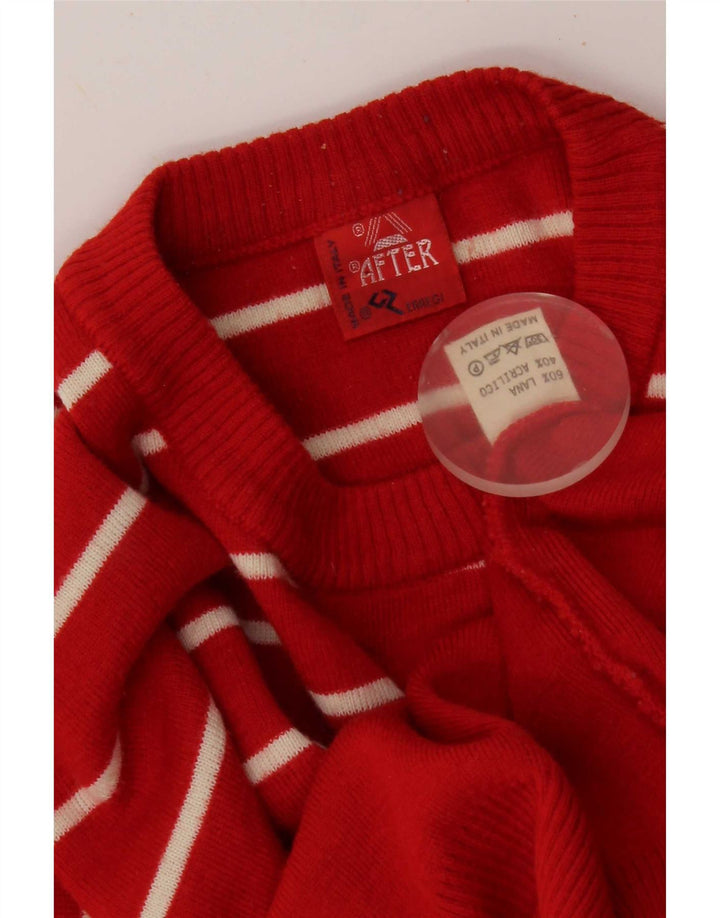 Vintage hombres cuello redondo jersey suéter medio rojo rayas lana