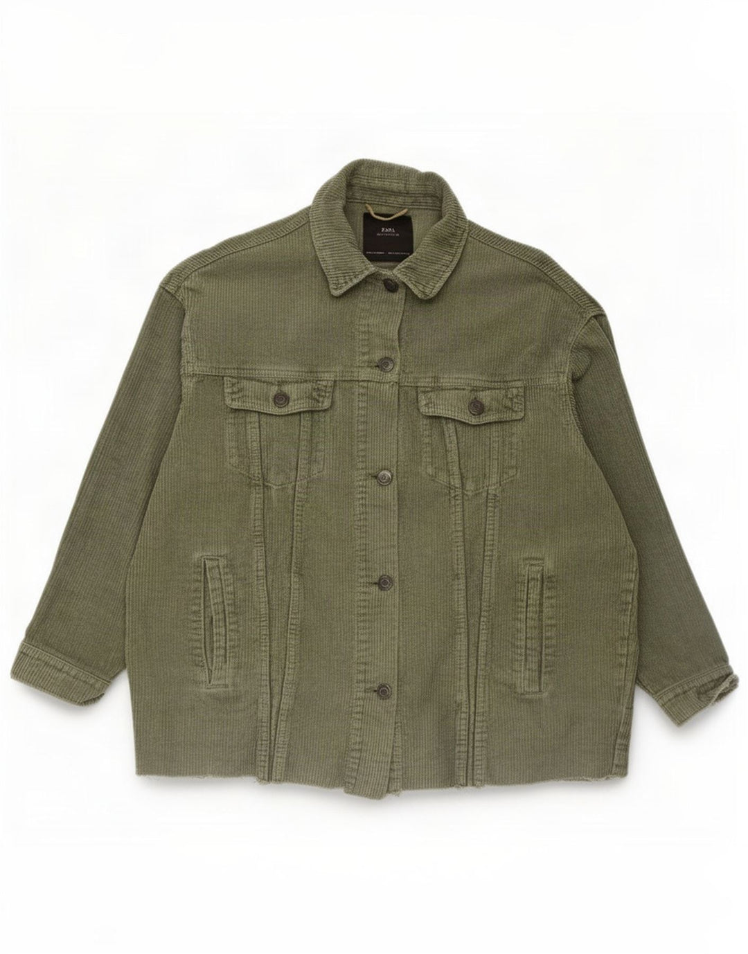 Zara Mujer Chaqueta De Pana Extragrande UK 10 Small Algodón Caqui