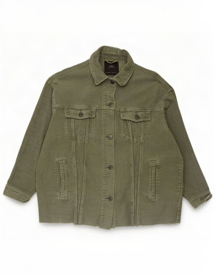 Zara Mujer Chaqueta De Pana Extragrande UK 10 Small Algodón Caqui