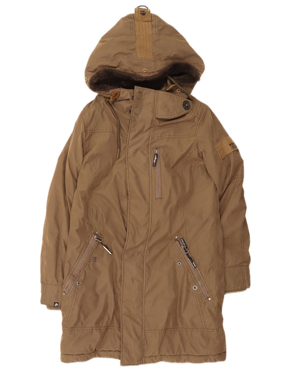 KHUJO Chaqueta parka con capucha para hombre UK 36 Small Marrón Poliéster