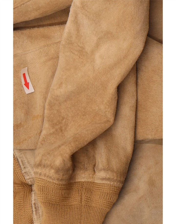 Chaqueta bomber de ante vintage para mujer IT 48 XL Beige