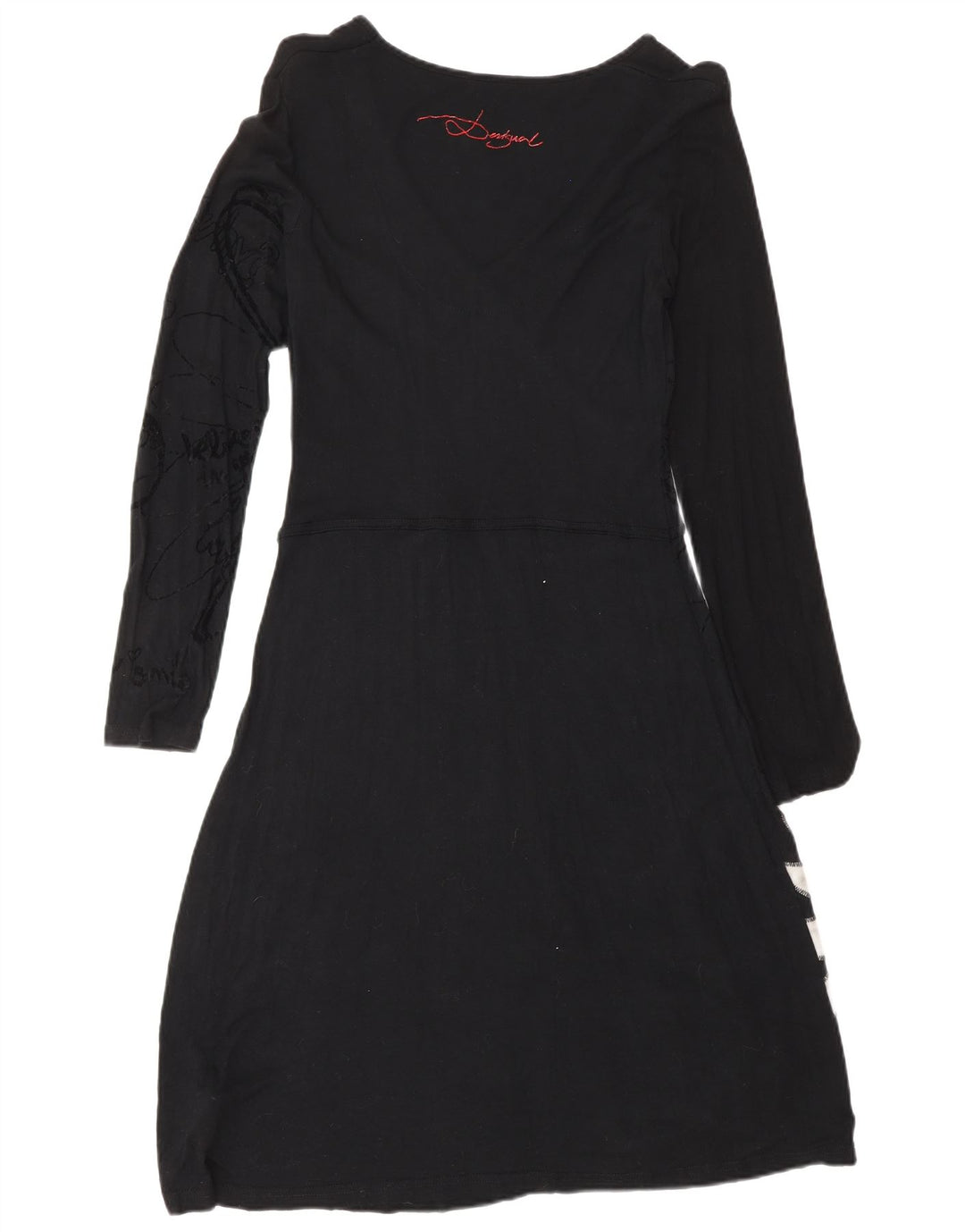 Desigual Vestido básico de manga larga para mujer UK 44 Grande Viscosa floral negra