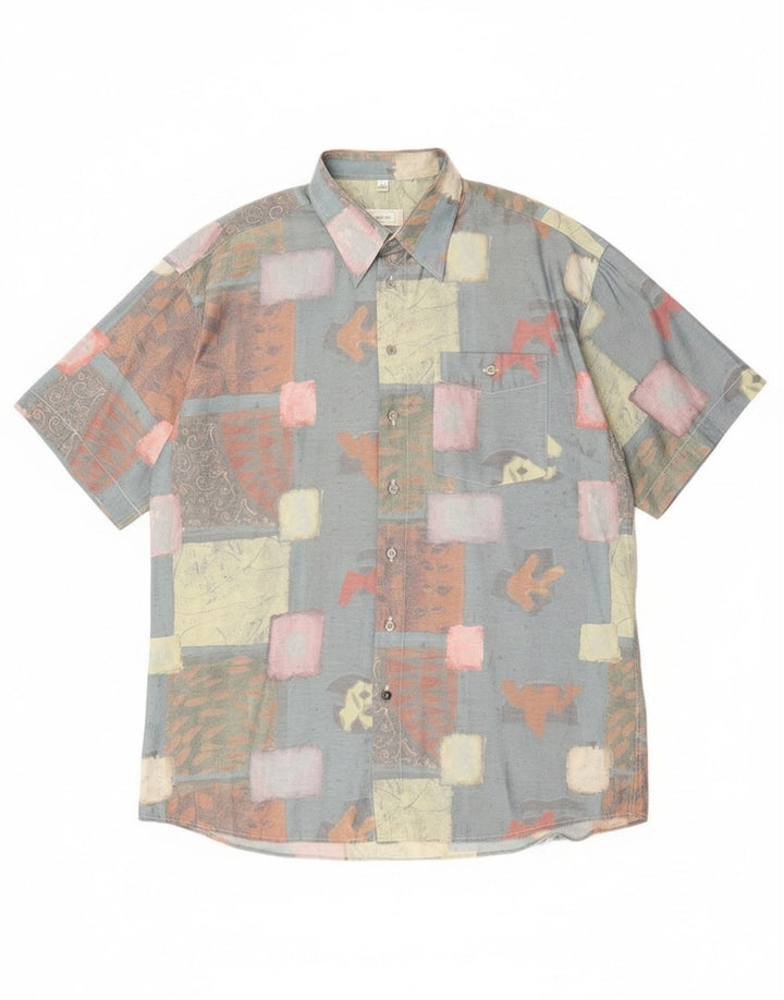 Canda Camisa de manga corta para hombre talla 41/42 16 1/2 grande azul patchwork