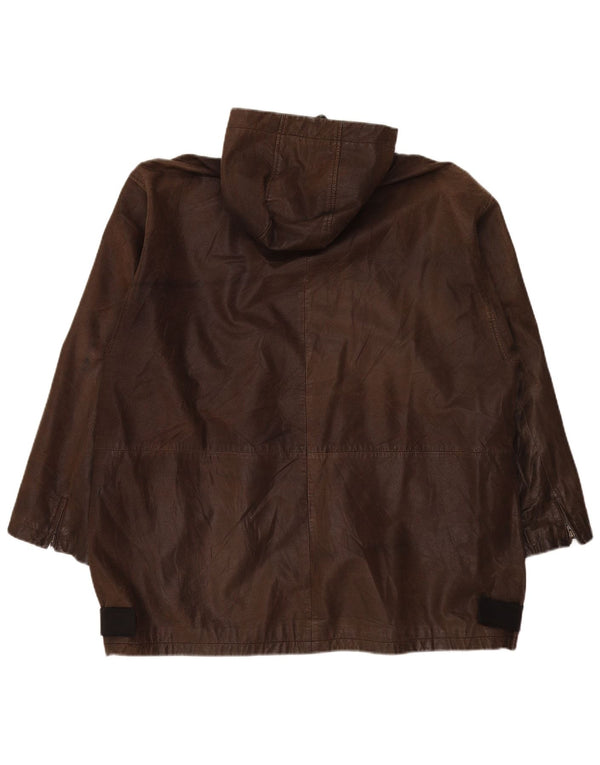 Conbipel Chaqueta de cuero holgada con capucha para hombre IT 52 Large Brown