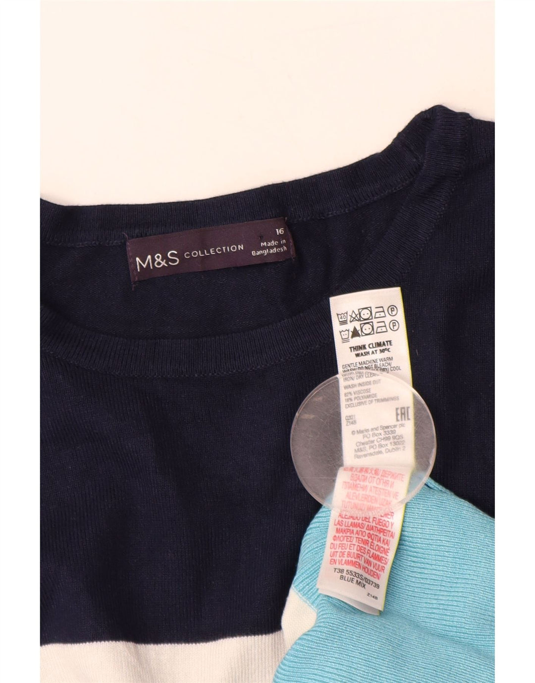 MARKS & SPENCER Suéter tipo jersey con cuello barco para mujer Reino Unido 46 Grande Azul a rayas